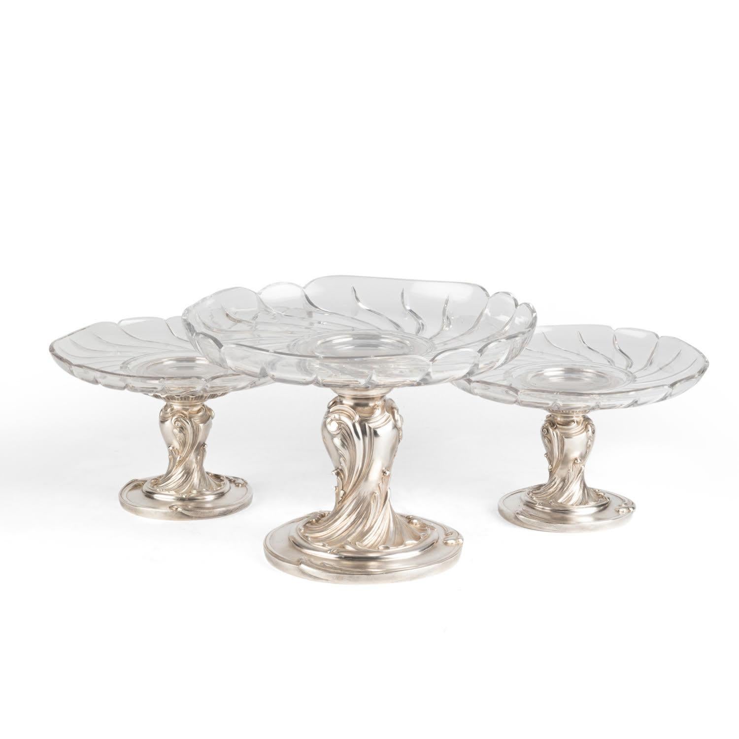 French Set of Three Christofle Cake Stands, Napoleon III Period. For Sale