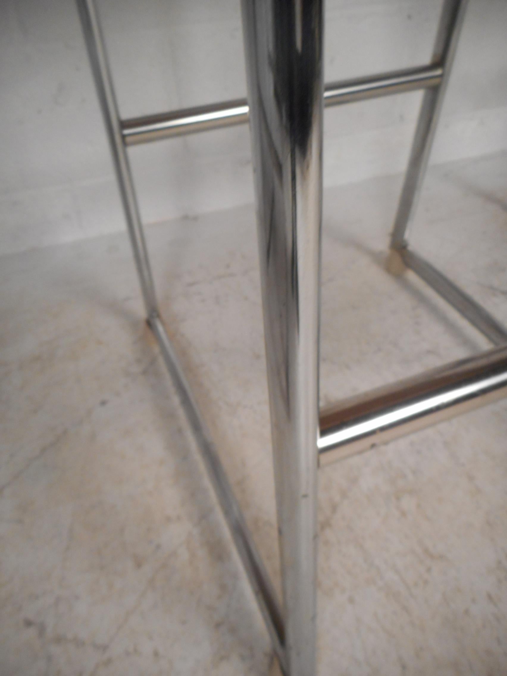 Faux Leather Set of Three Chrome and Vinyl Bar Stools