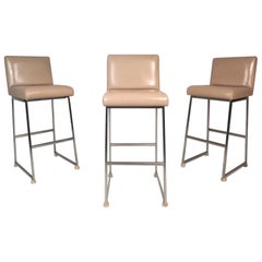 Set of Three Chrome and Vinyl Bar Stools