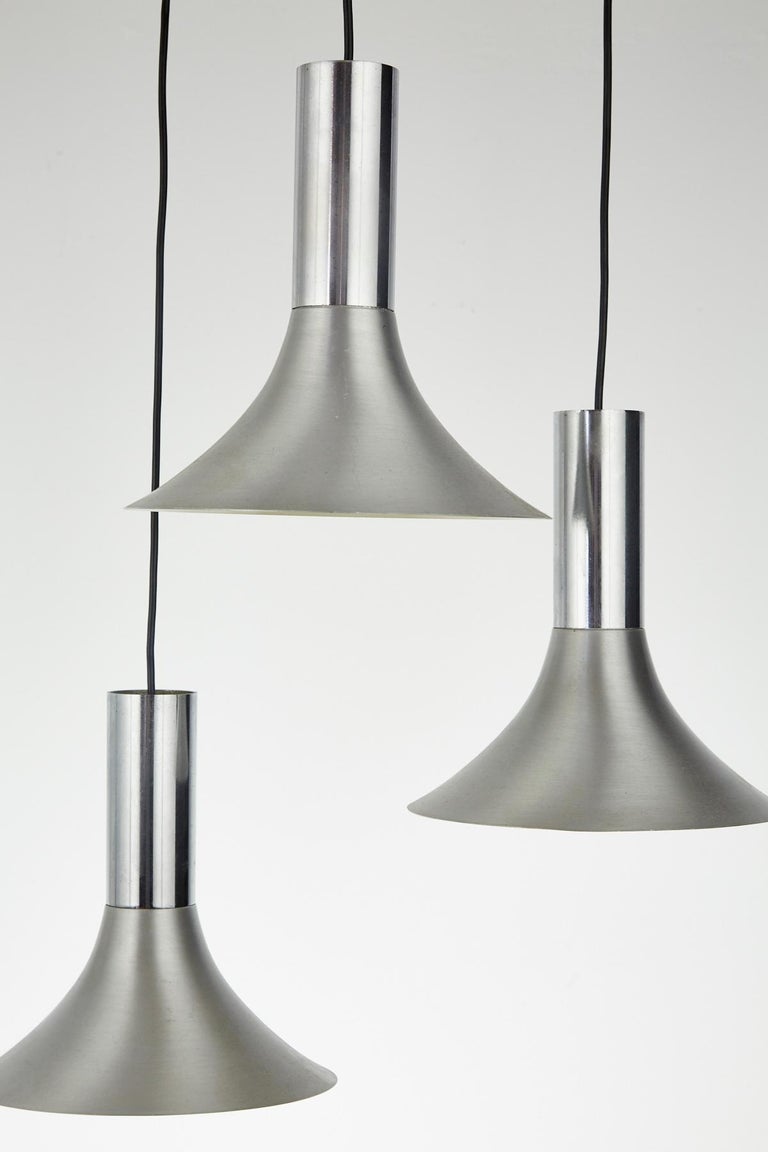 Set of Three Chrome Danish MidCentury Modern Pendant Lights, 1960s For