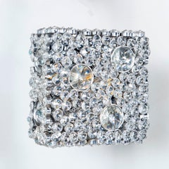 Set of Three Chrome Metal and Crystal Glass Flush Mount, Germany, circa 1960