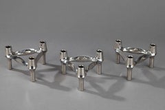 Set di tre candelieri in metallo cromato di BMF
