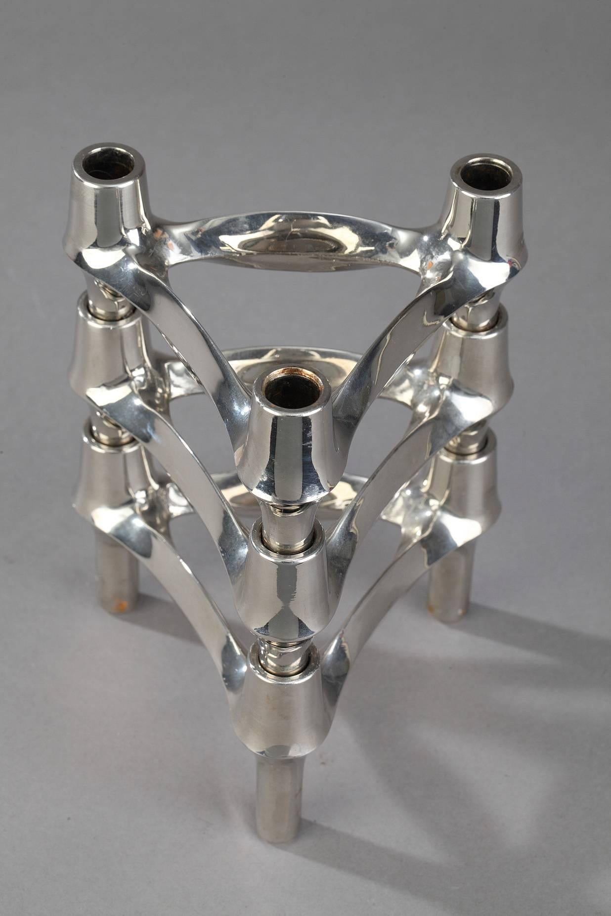 German Set of Three Chrome-Plated Metal Candlesticks by BMF For Sale