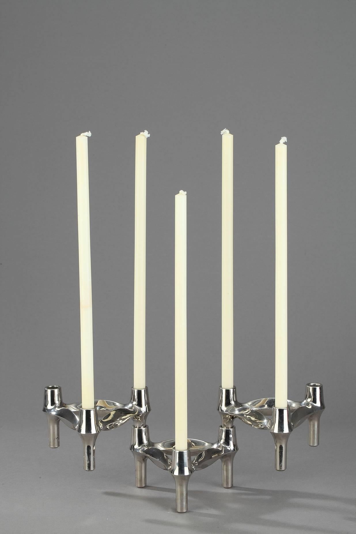 Set of Three Chrome-Plated Metal Candlesticks by BMF In Good Condition For Sale In Paris, FR