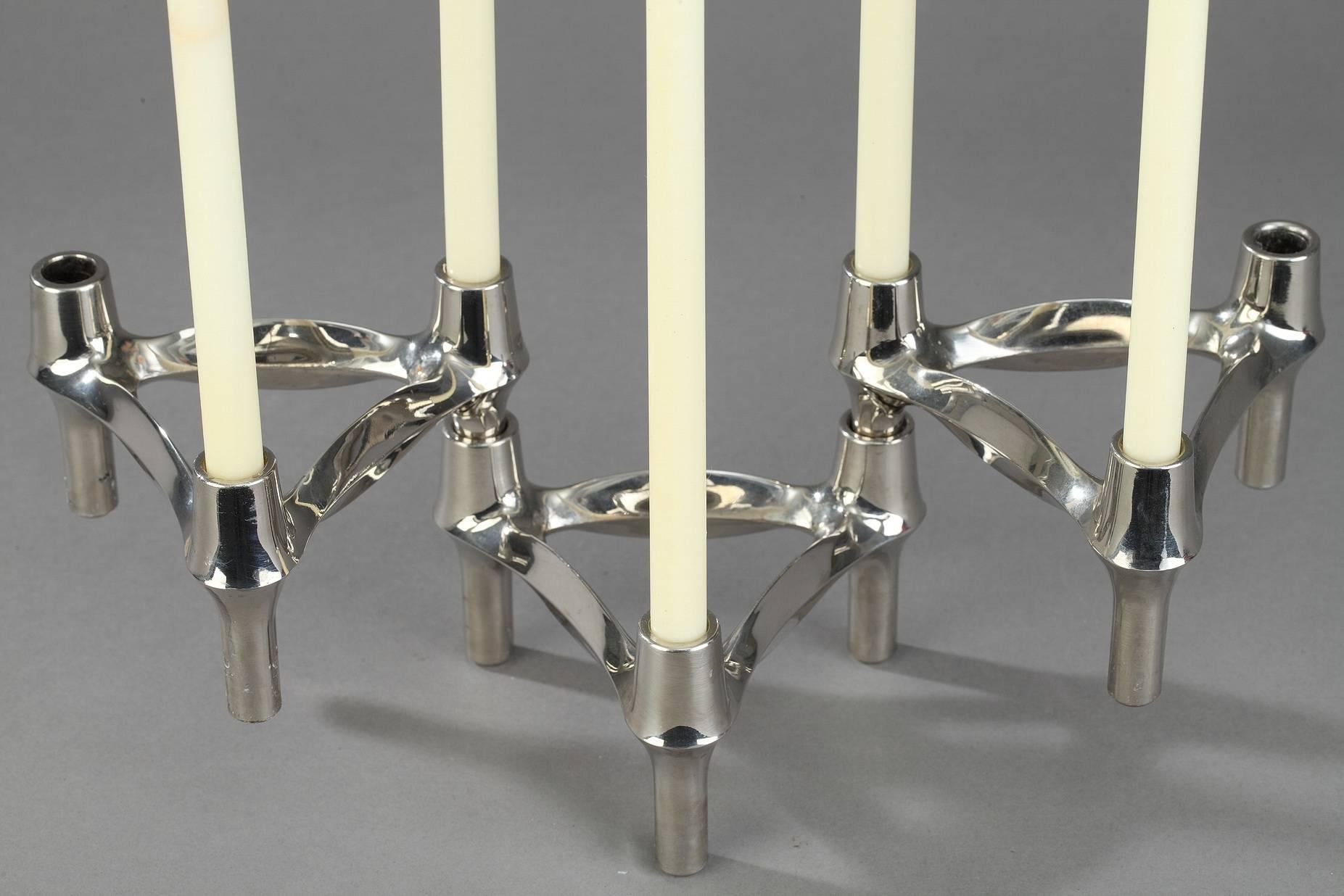 Late 20th Century Set of Three Chrome-Plated Metal Candlesticks by BMF For Sale