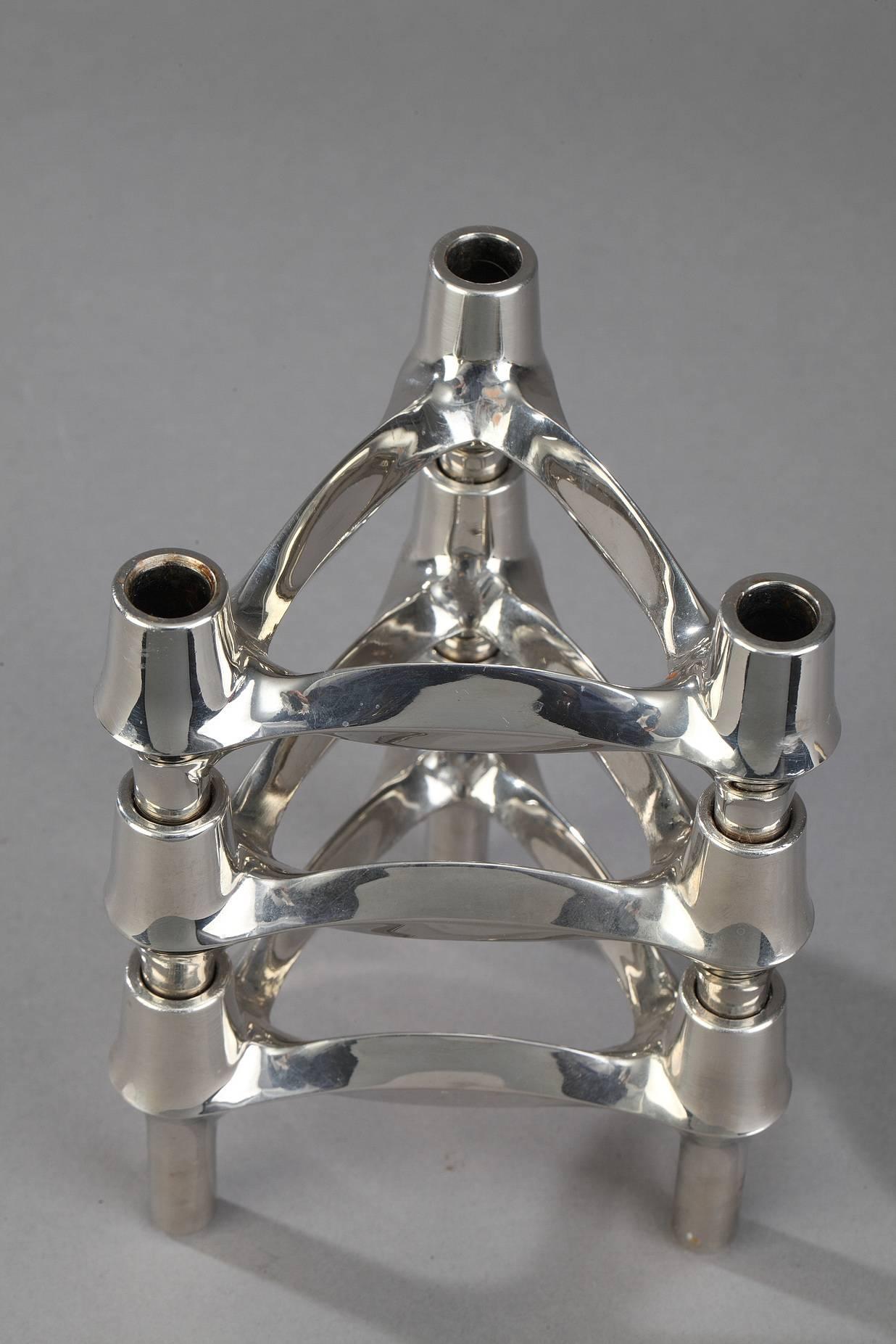 Set of Three Chrome-Plated Metal Candlesticks by BMF For Sale 3