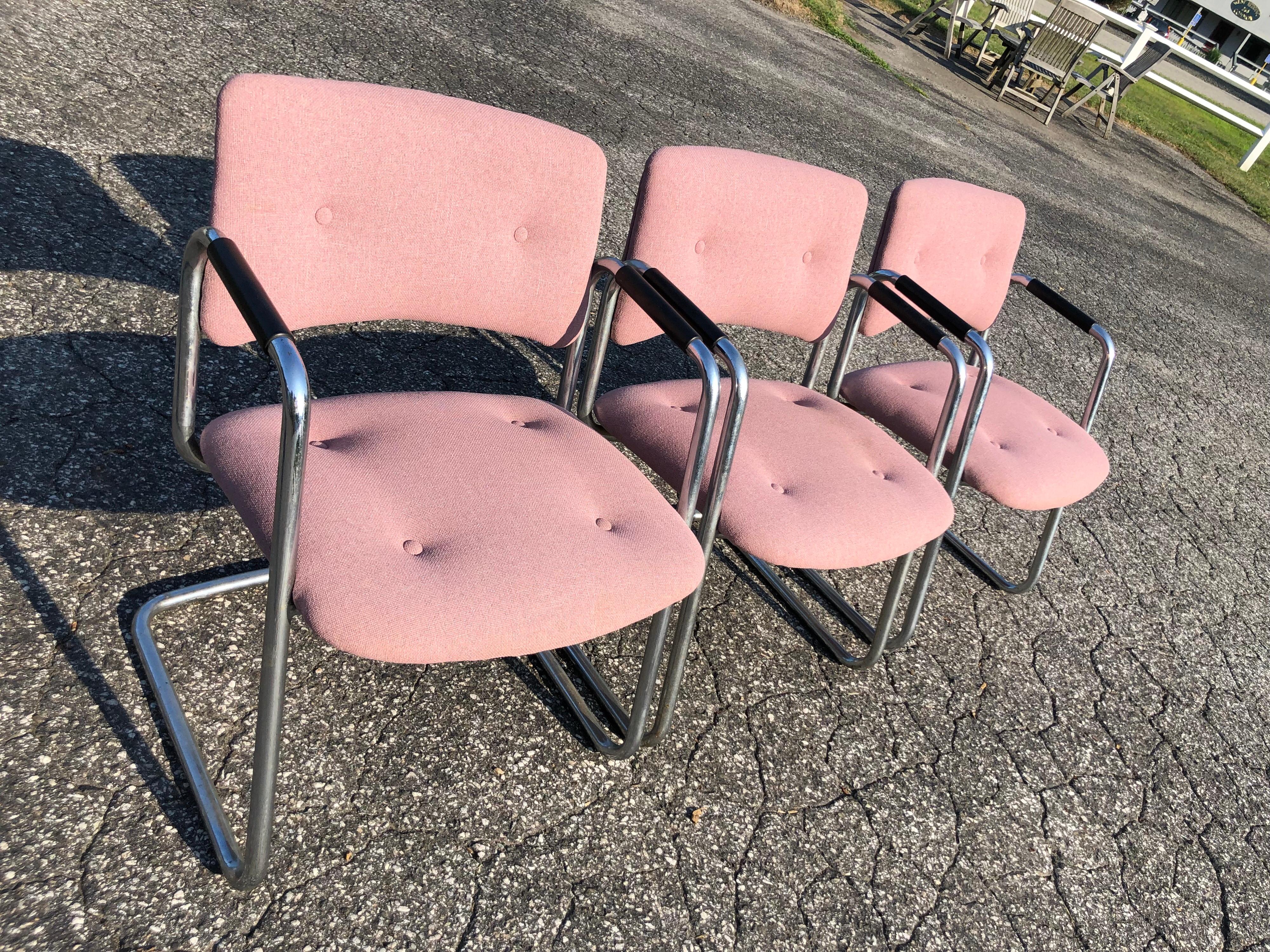 American Set of Three Chrome Steelcase Chairs in Plum