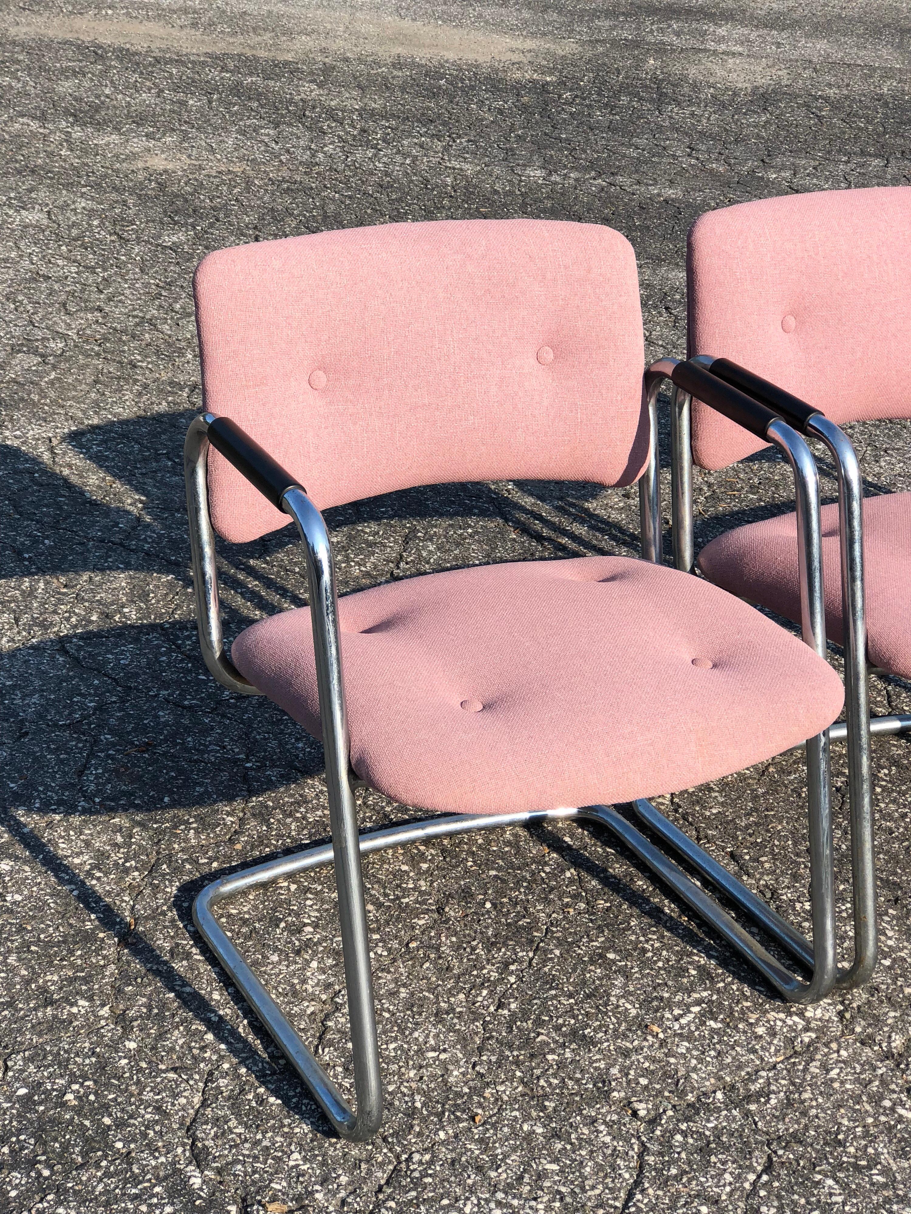 Set of Three Chrome Steelcase Chairs in Plum In Good Condition In Redding, CT