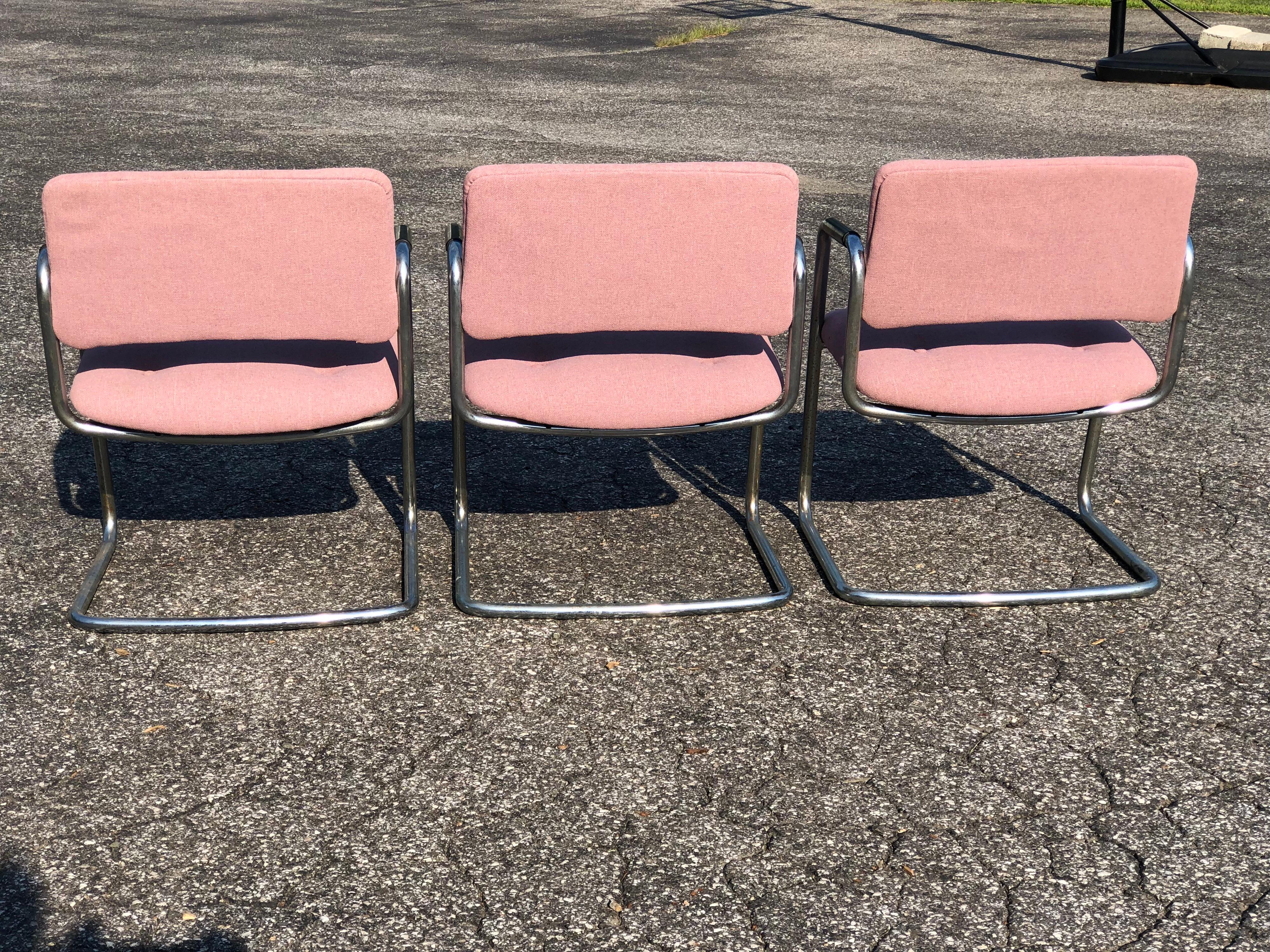 Late 20th Century Set of Three Chrome Steelcase Chairs in Plum