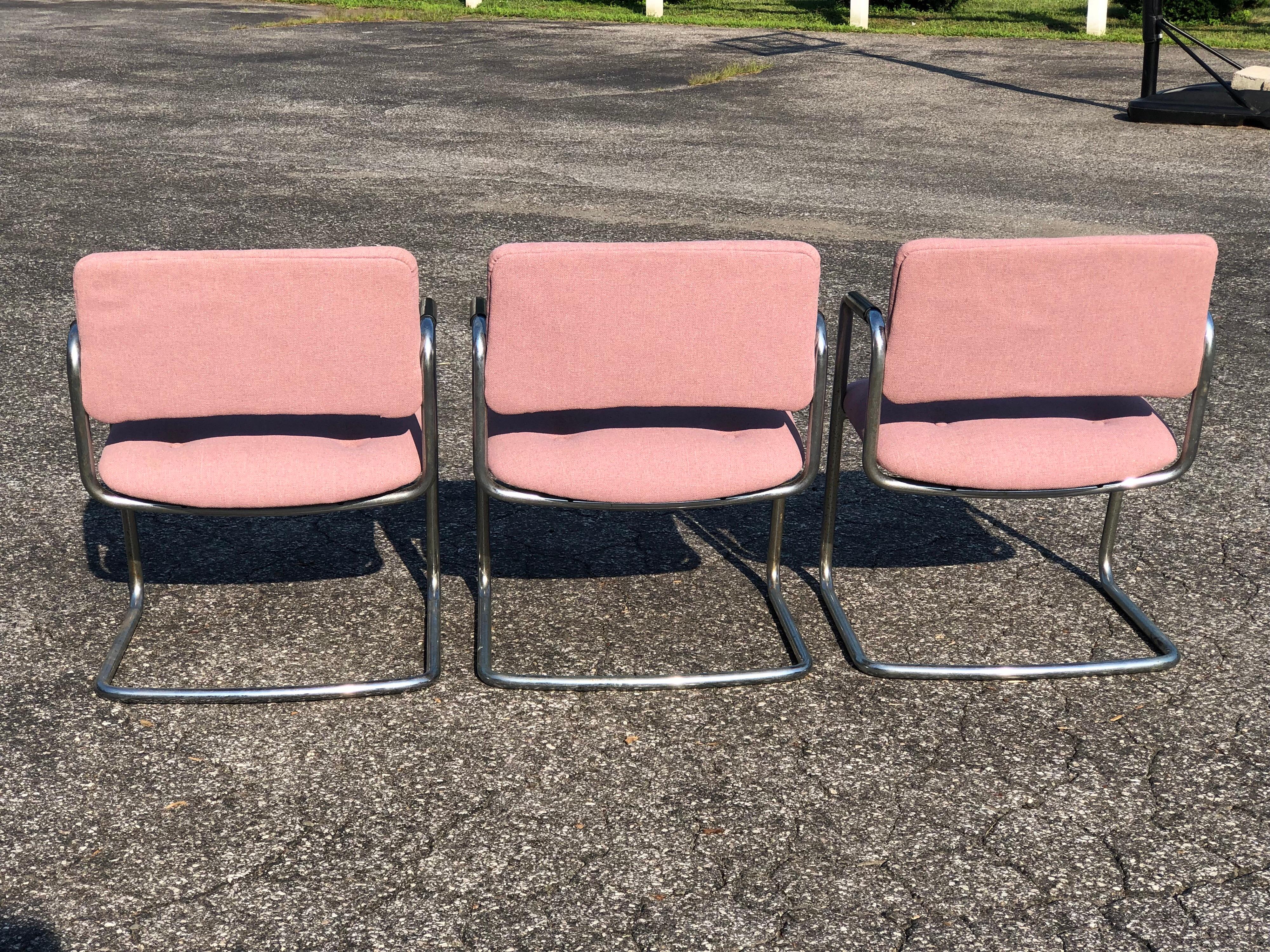 Upholstery Set of Three Chrome Steelcase Chairs in Plum