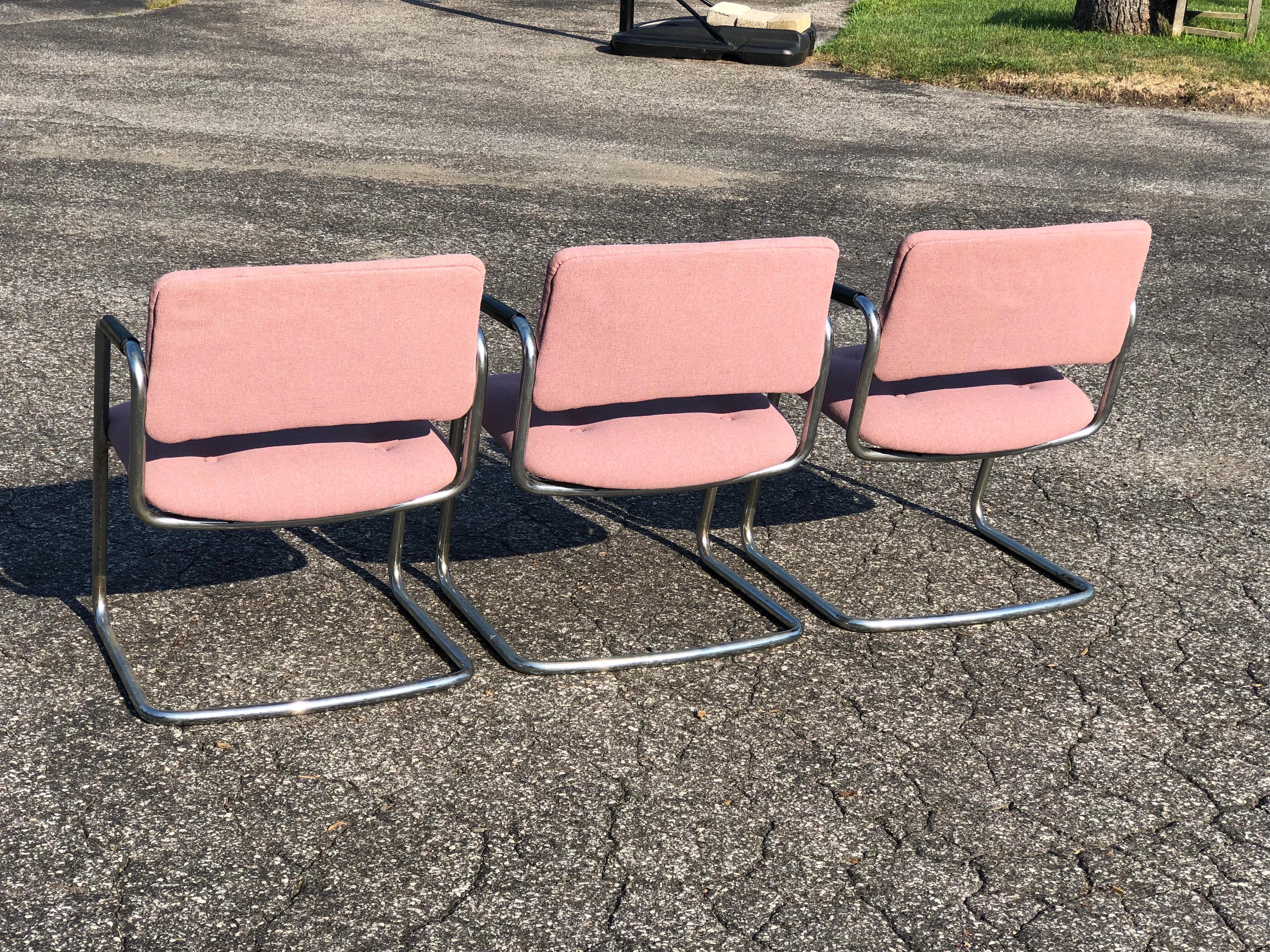 Set of Three Chrome Steelcase Chairs in Plum 1