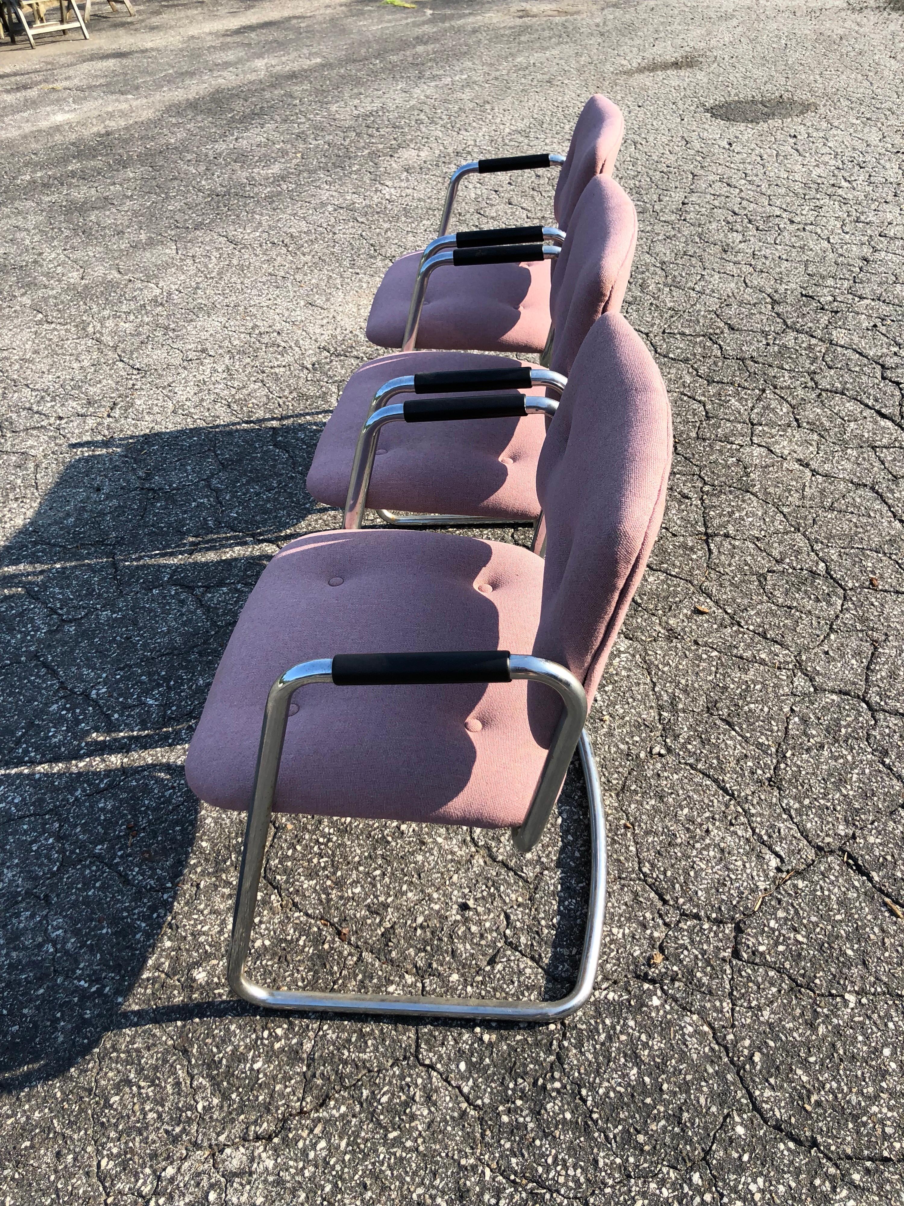 Set of Three Chrome Steelcase Chairs in Plum 2
