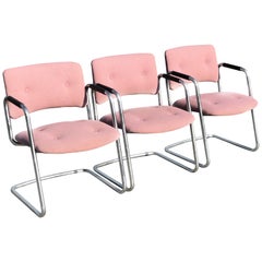Retro Set of Three Chrome Steelcase Chairs in Plum