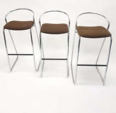 Set of Three Chromed Steel Barstools by Hank Löwenstein