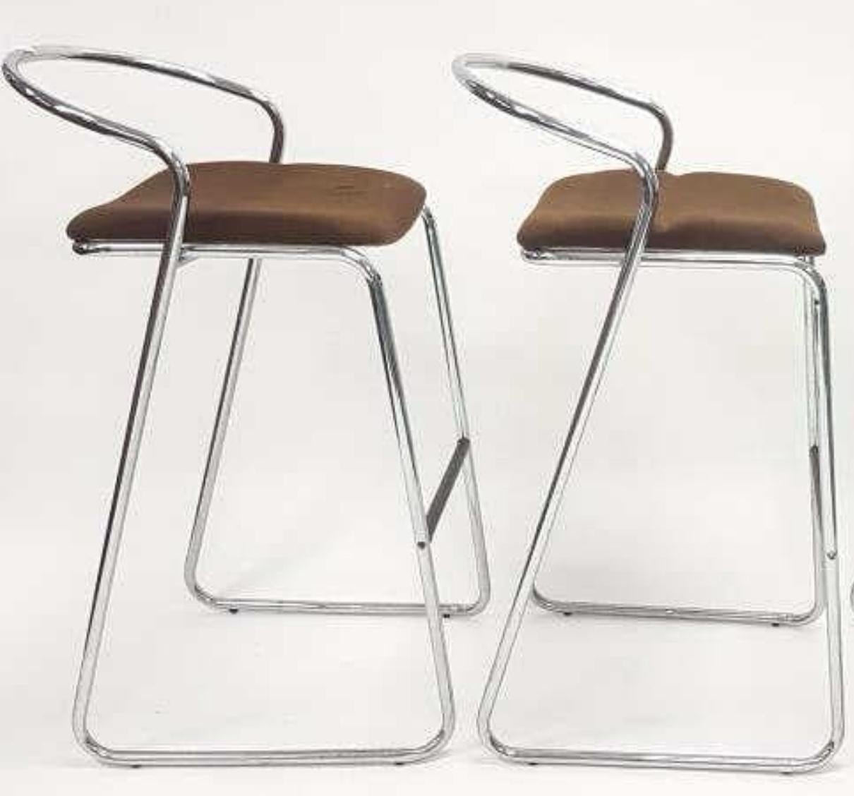 Set of Three Chromed Steel Barstools by Hank Löwenstein  In Good Condition For Sale In Chicago, IL