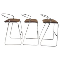 Set of Three Chromed Steel Barstools by Hank Löwenstein 