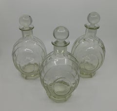 Set of Three circa 1930 Art Deco French Clear Glass Liquor Decanter Bottles