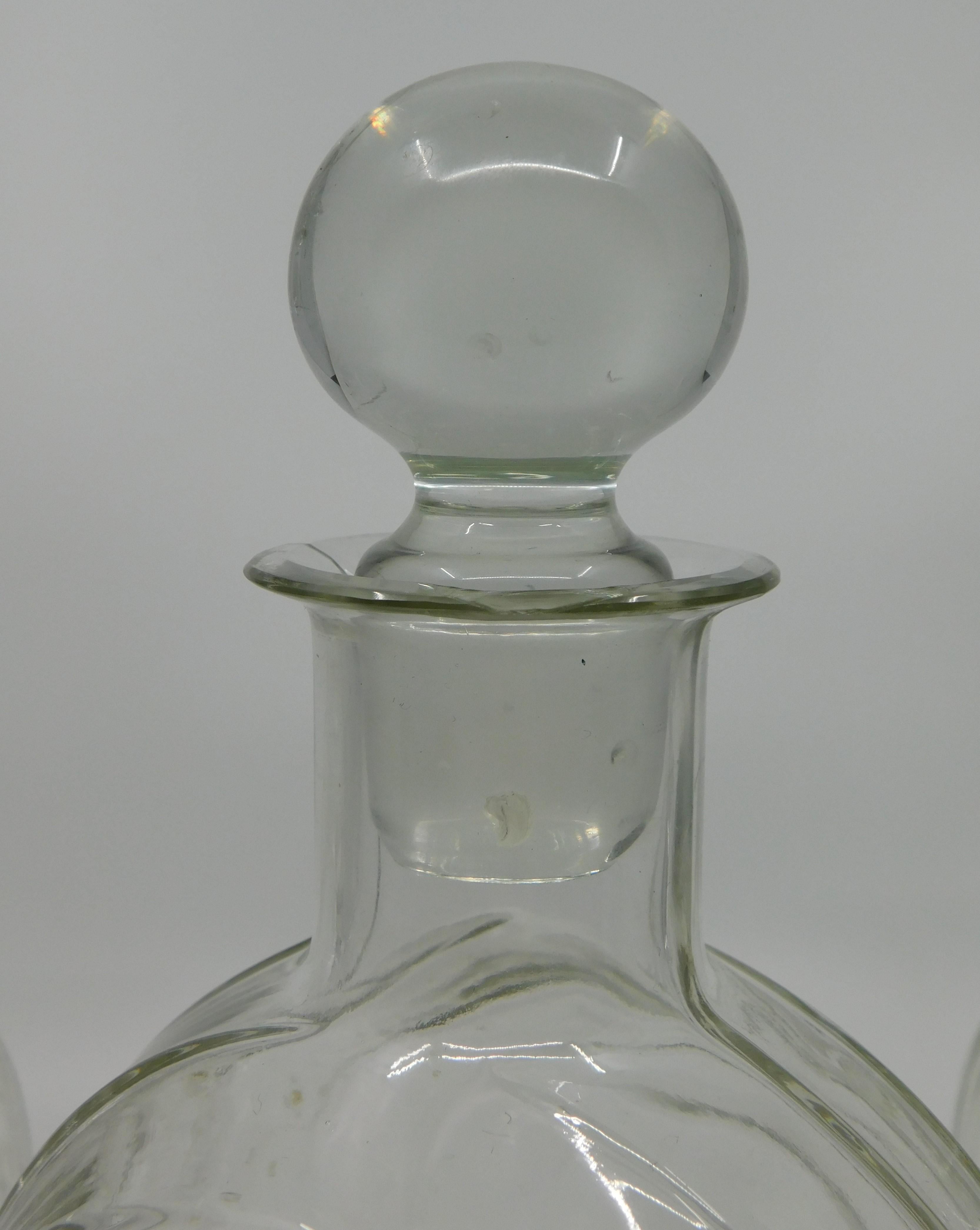 Set of Three circa 1930 Art Deco French Clear Glass Liquor Decanter Bottles 5