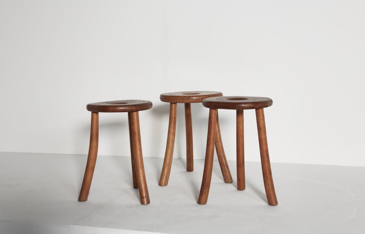 Set of Three Circular Stools, France, 1950s For Sale 4