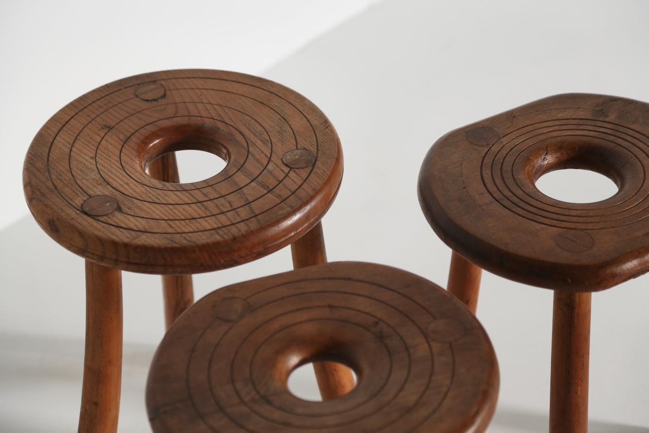 Set of Three Circular Stools, France, 1950s For Sale 6