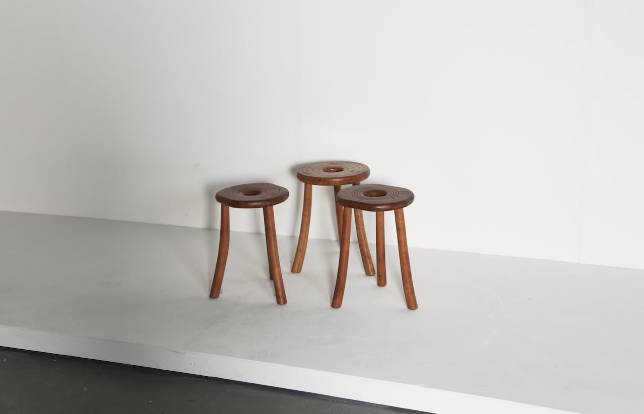 A set of 3 unusual stools, 1950s, France.   Priced and sold as a set of 3.  Fast shipping worldwide.



