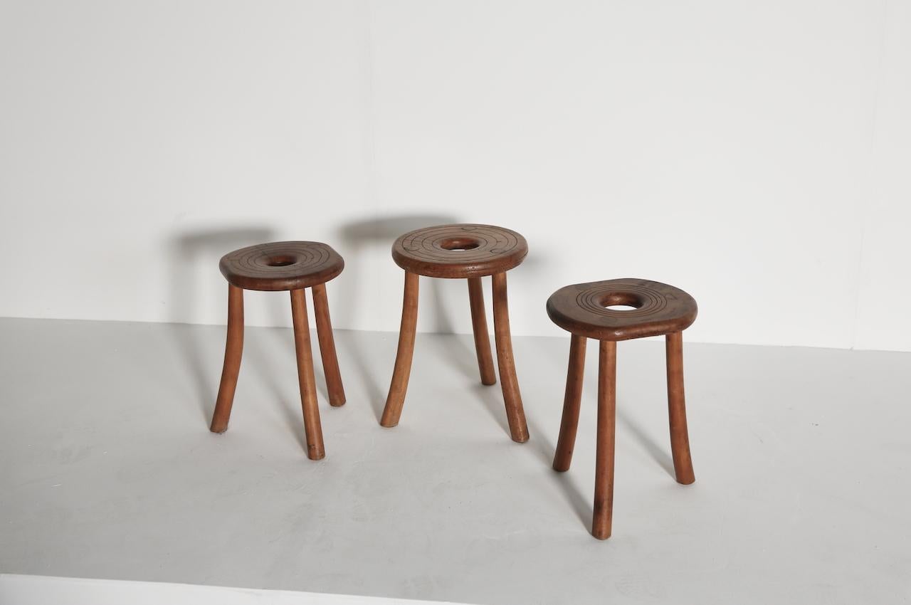 French Set of Three Circular Stools, France, 1950s For Sale