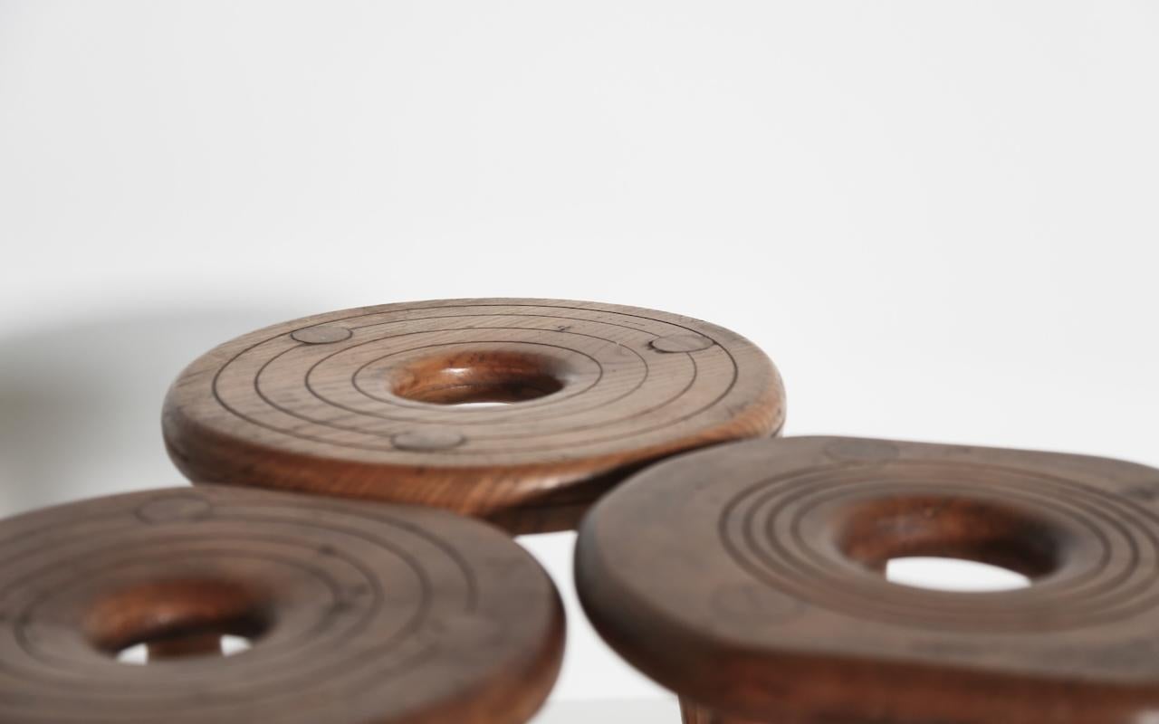 Set of Three Circular Stools, France, 1950s In Good Condition For Sale In Lewes, East Sussex