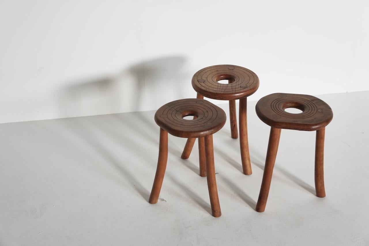 Set of Three Circular Stools, France, 1950s For Sale 1