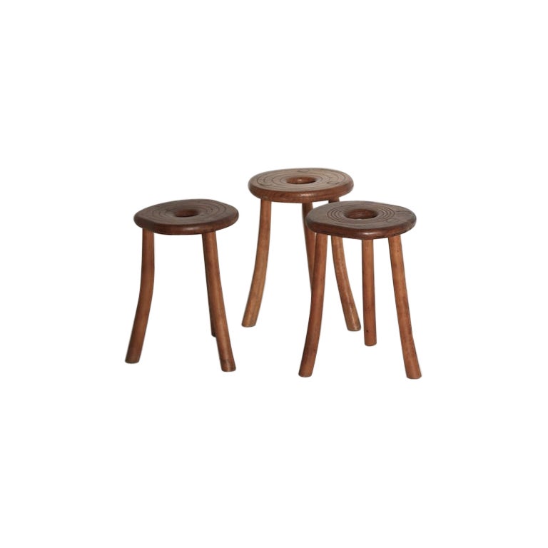 Set of Three Circular Stools, France, 1950s For Sale