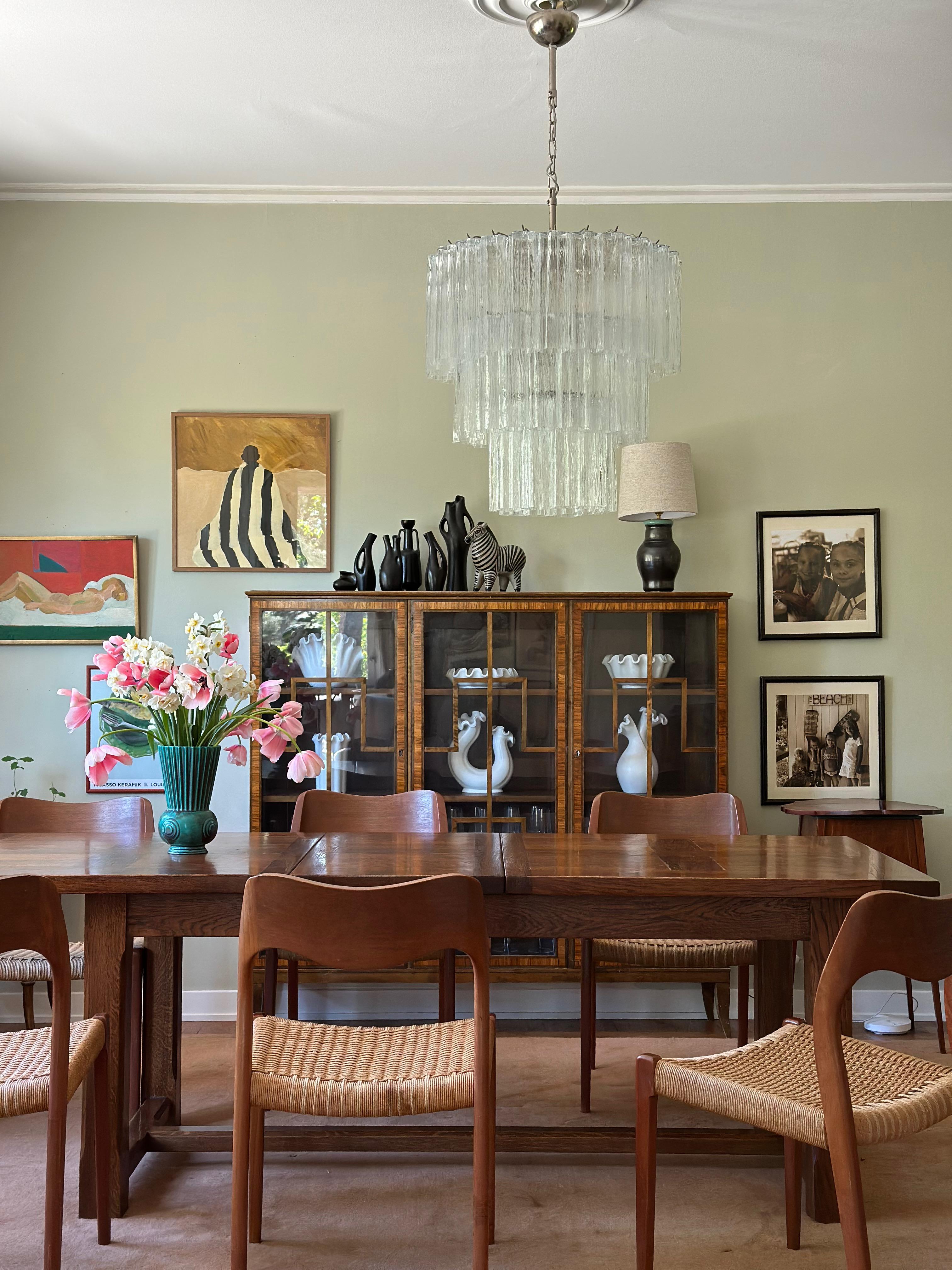 Juego de tres Lámparas de Murano Clásicas Tronchi con tubos de cristal transparente Italiano en venta