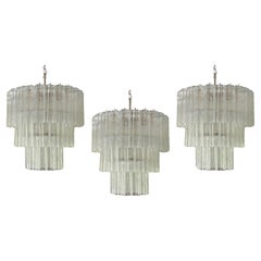 Set di tre lampadari classici di Murano Tronchi con tubi in vetro trasparente