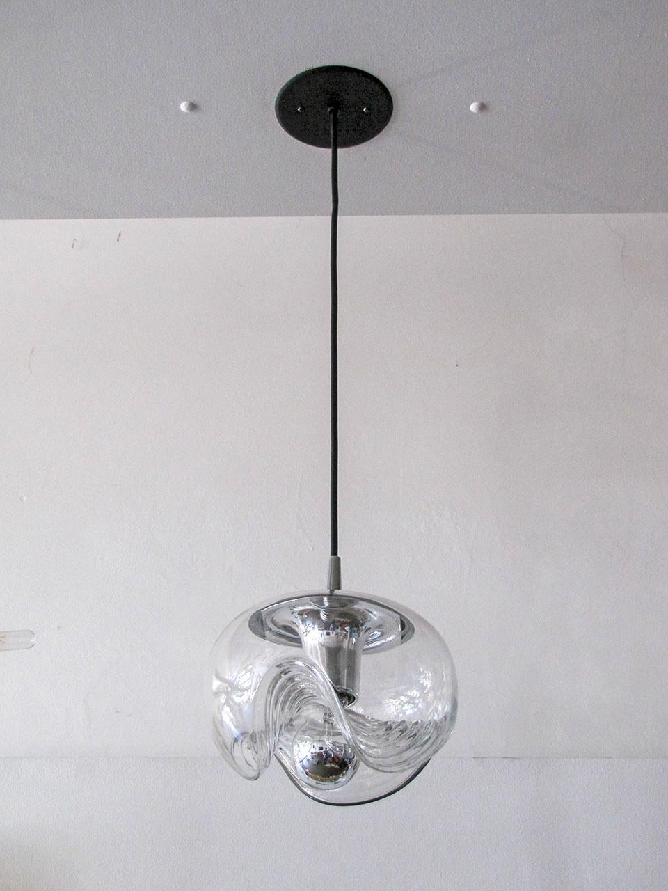 Timeless clear glass pendants by Peill & Putzler, Germany 1970, wave pattern on the underside of an 10.0