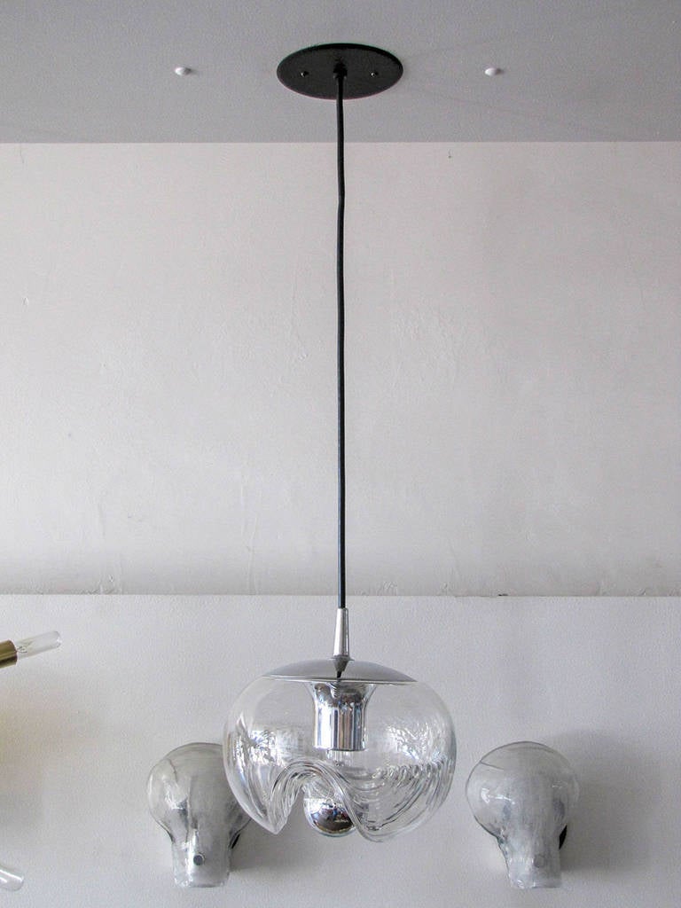 Mid-Century Modern Set of Three Clear Glass Hanging Lights, 1970