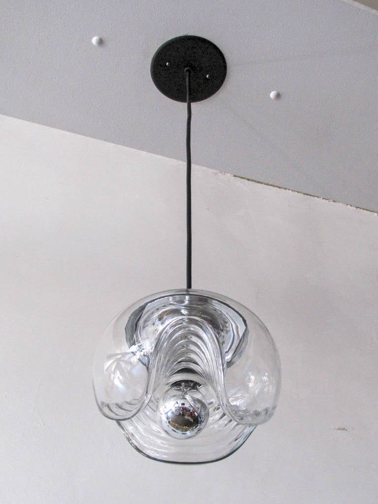 German Set of Three Clear Glass Hanging Lights, 1970