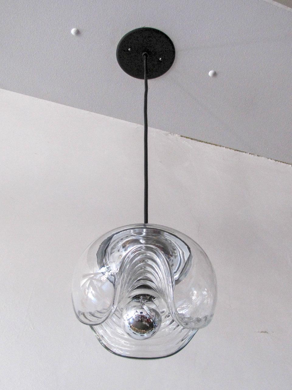 German Set of Three Clear Glass Hanging Lights, 1970 For Sale