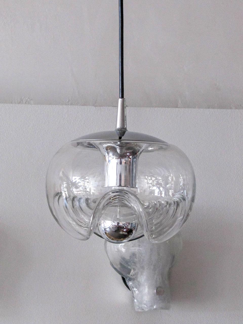 Late 20th Century Set of Three Clear Glass Hanging Lights, 1970 For Sale