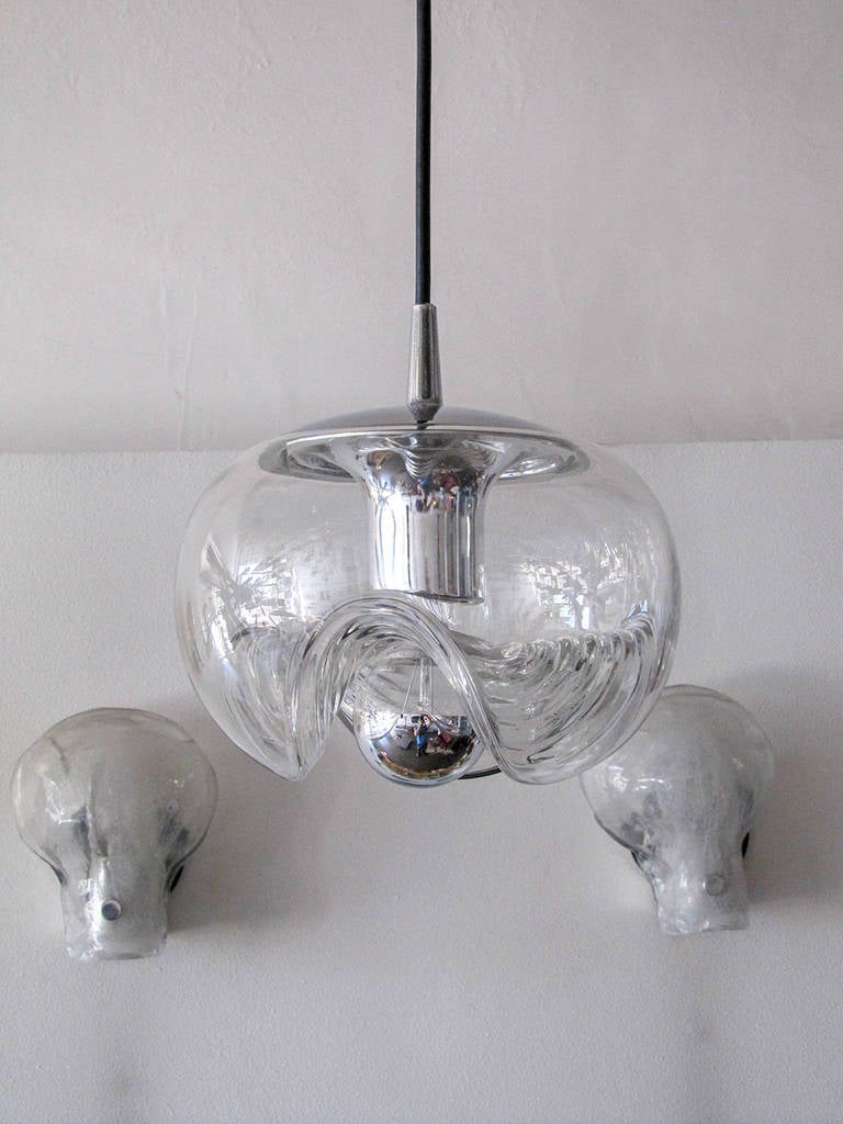 Set of Three Clear Glass Hanging Lights, 1970 1