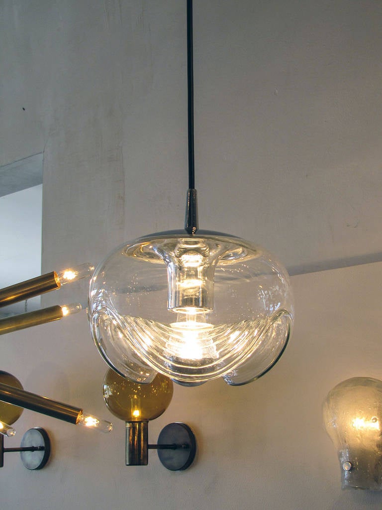 Set of Three Clear Glass Hanging Lights, 1970 2
