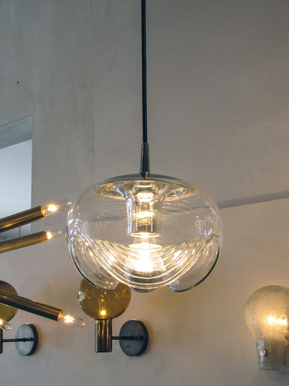 Set of Three Clear Glass Hanging Lights, 1970 For Sale 2