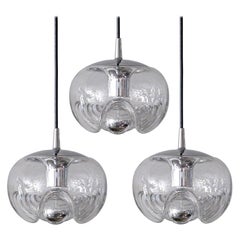 Set of Three Clear Glass Hanging Lights, 1970