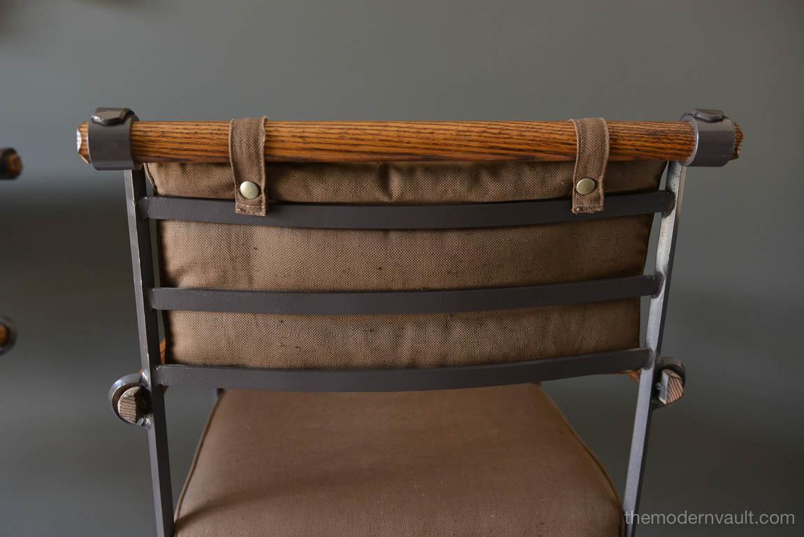 Set of Three Cleo Baldon Custom Iron and Oak Directors Chairs, circa 1970 In Excellent Condition In Costa Mesa, CA