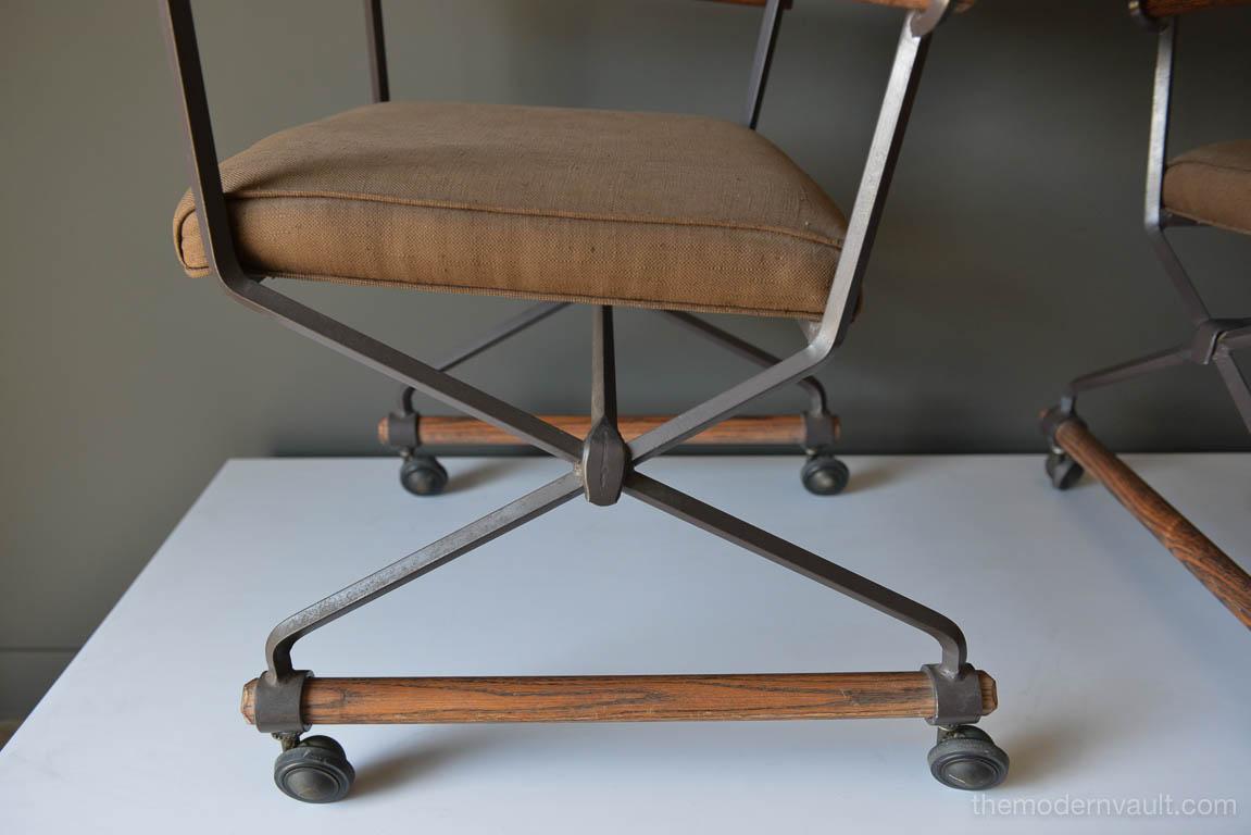 Late 20th Century Set of Three Cleo Baldon Custom Iron and Oak Directors Chairs, circa 1970