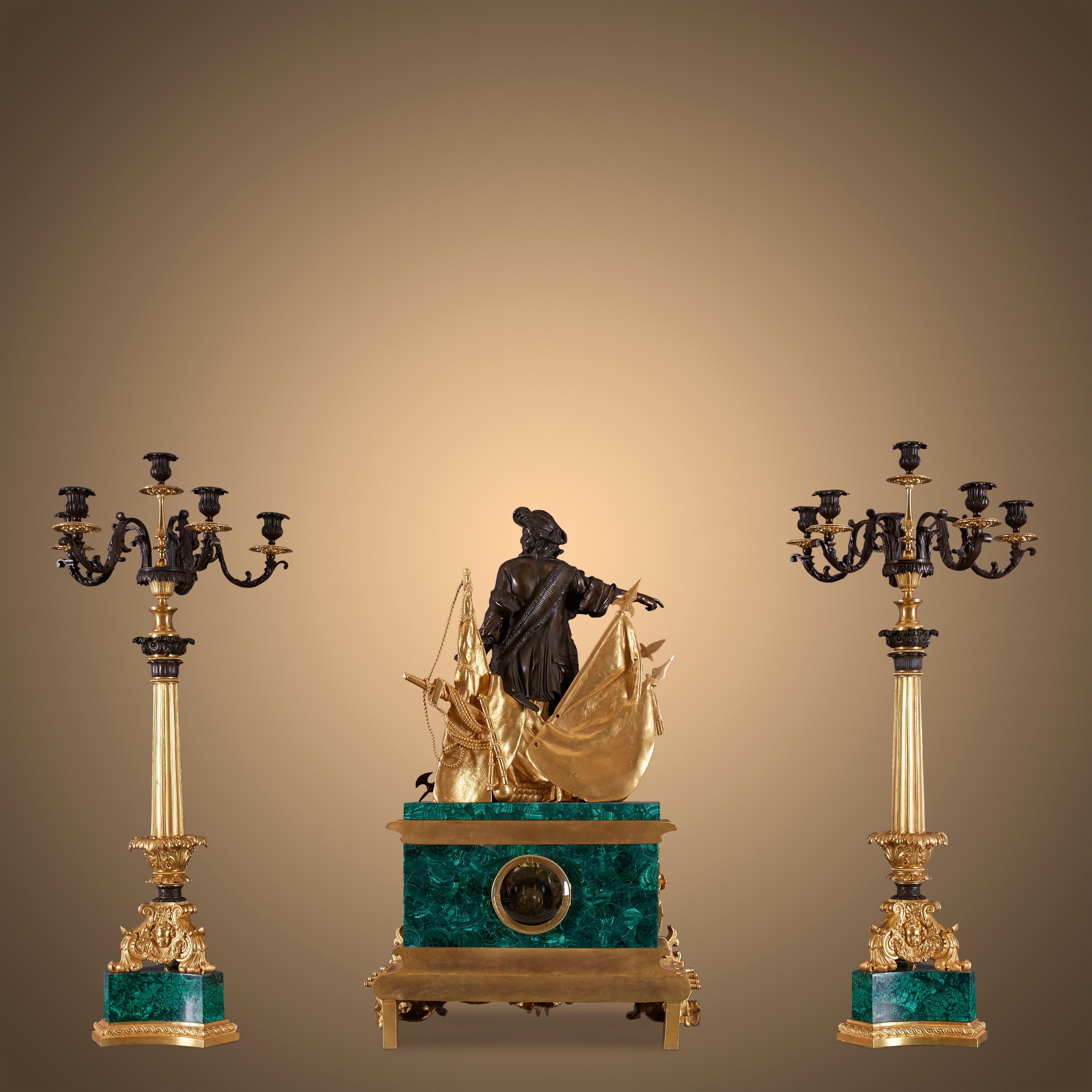 Set of three clocks and two pedestals from the 19th century. For Sale 8