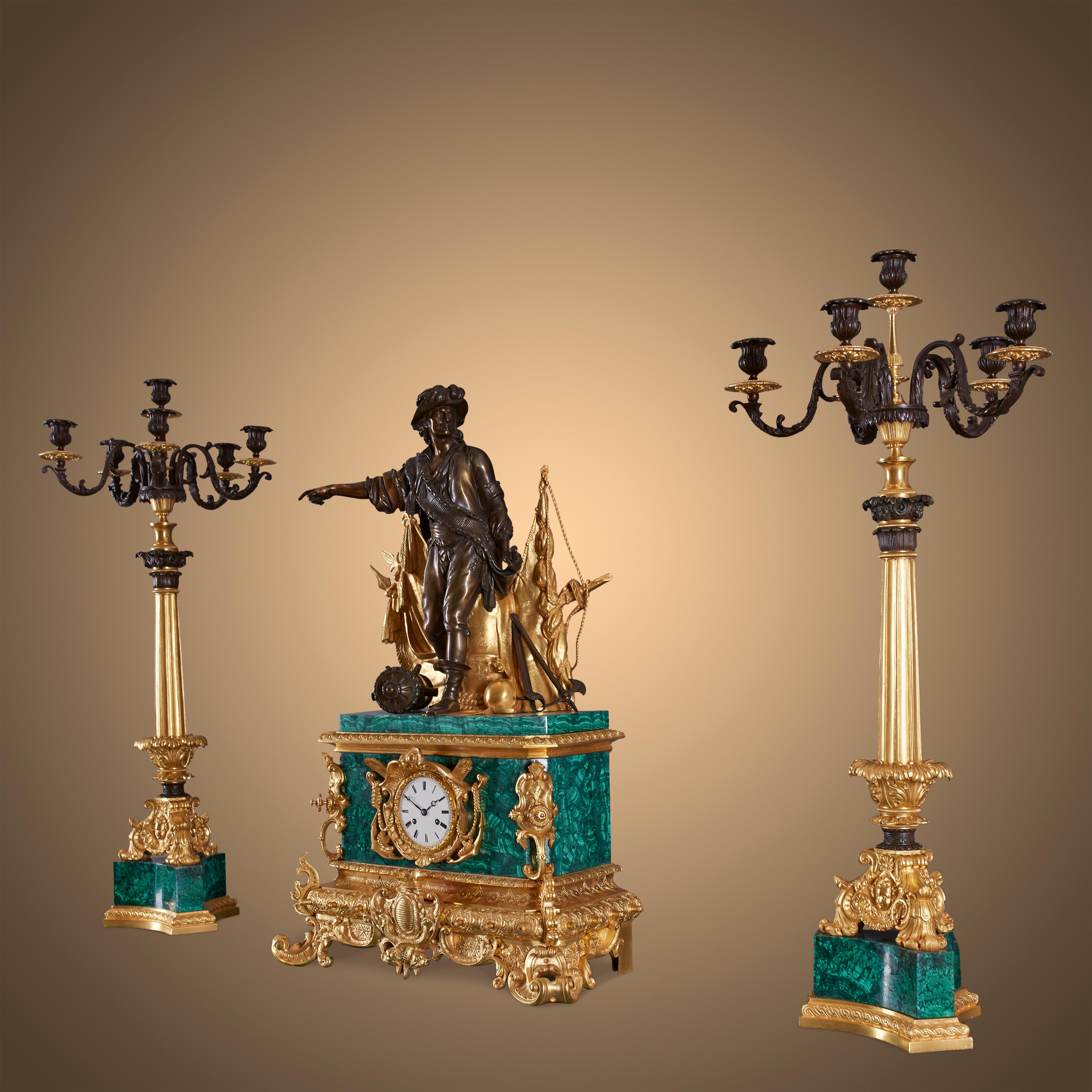 Napoleon III Set of three clocks and two pedestals from the 19th century. For Sale