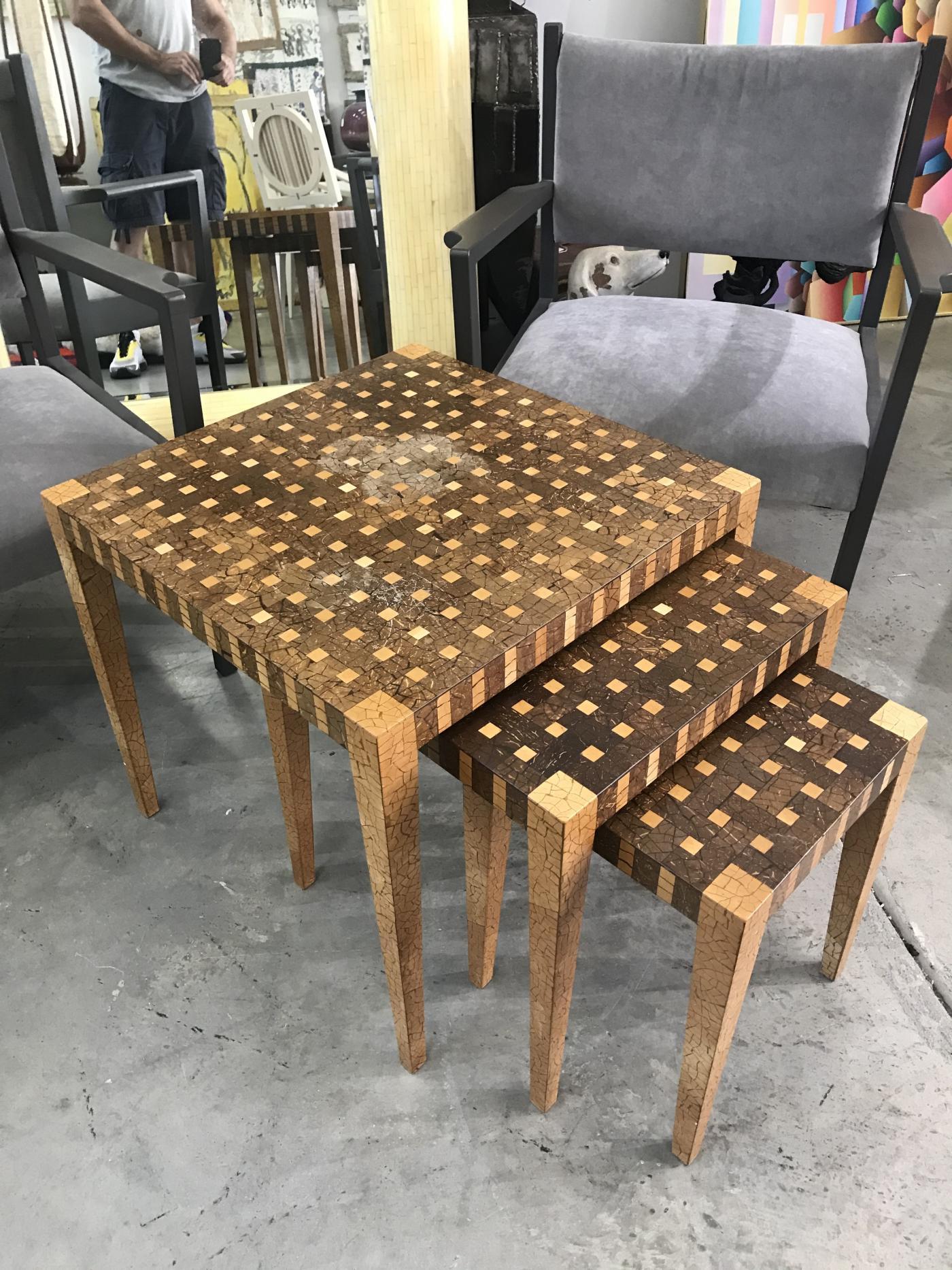 Mid-Century Modern Set of Three Coconut Shells Nesting Tables