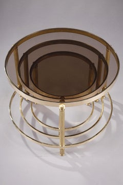 Set of Three Coffee Tables in Bronze and Smoked Glass, 70s