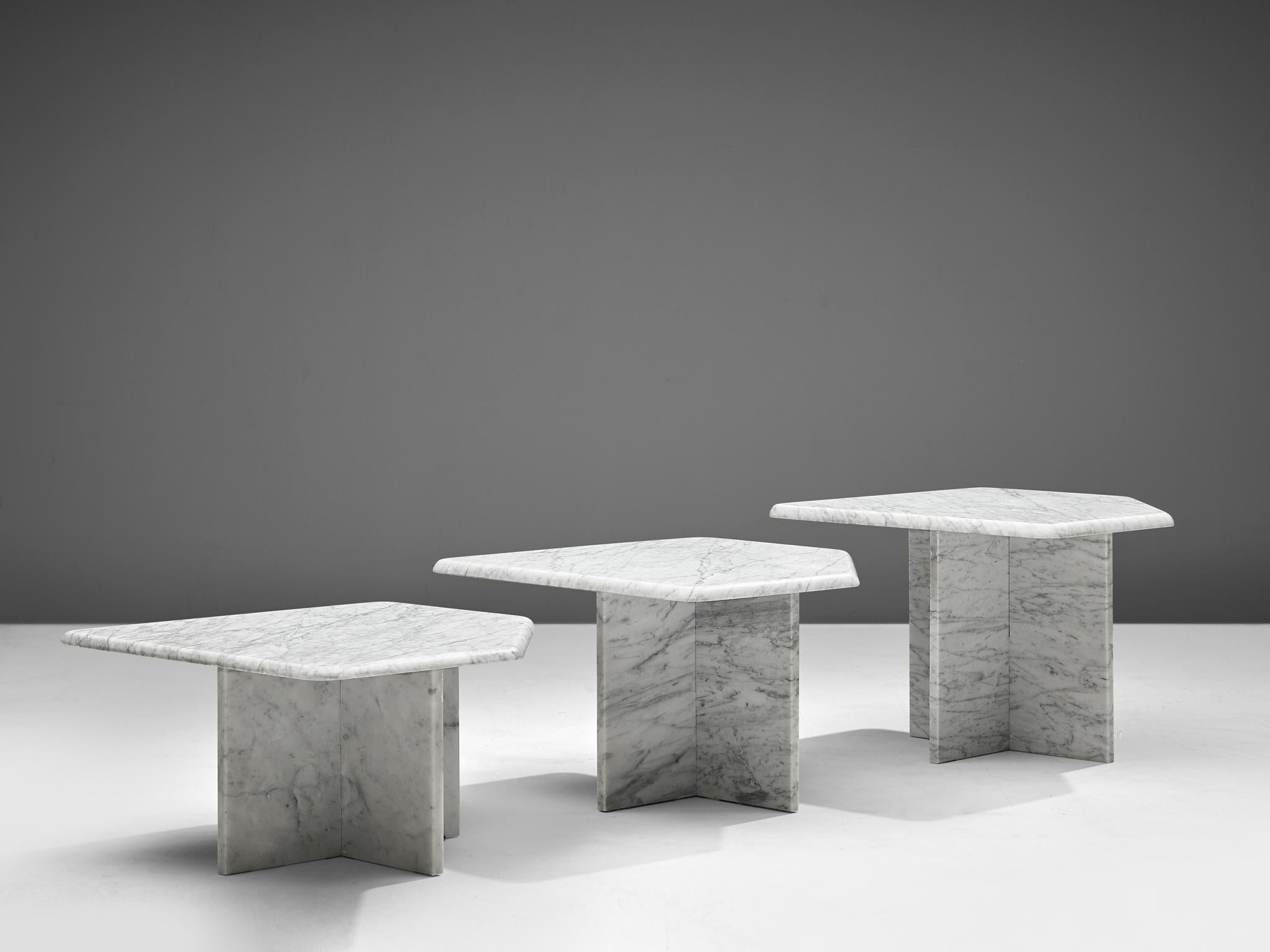 Post-Modern Set of Three Coffee Tables in Marble