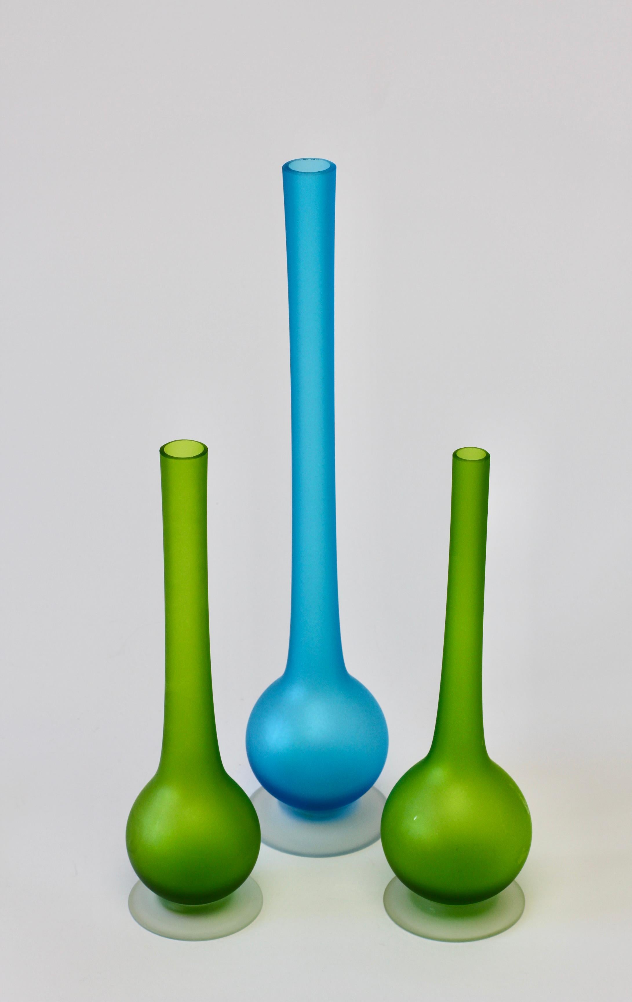 Mid-Century Modern Set of Three Colorful Carlo Moretti Italian Satinato Murano Glass Pencil Vases