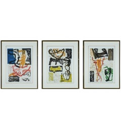 Set of Three Colorful Etchings by Kjeld Ulrich