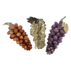 Set of Three Colorful Semi Precious Stone Clusters Of Grapes